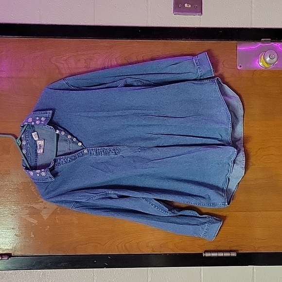 vintage flower collar denim button down - Picture 1 of 5